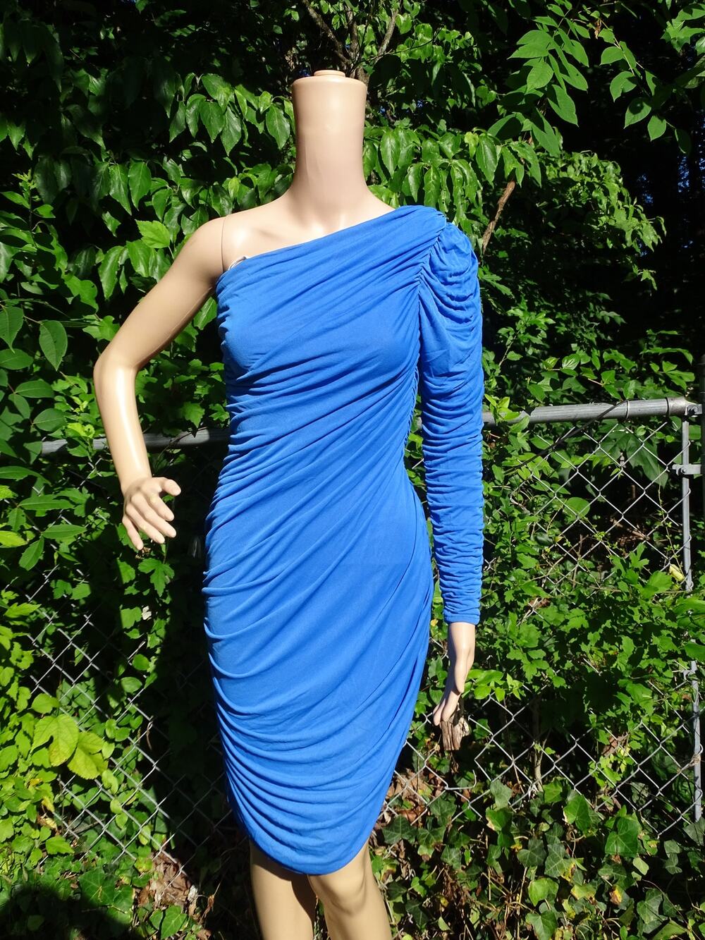 Vintage 90s Blue One Shoulder Bodycon Dress S M